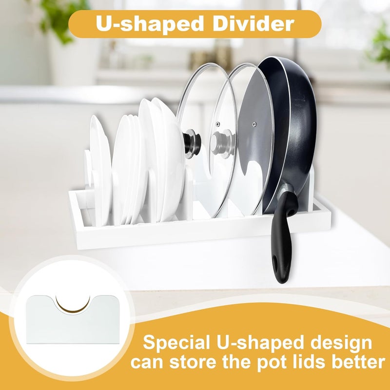 MinBoo Bamboo Pot Lid Organizer Pot Lid Holder, Pot and Pan Organizer Drawer Organizer for Pot Lids, Pans, Cutting Boards & Baking Sheets, Dinner Plates, Reusable Containers in Cabinet Storage,White - Image 2
